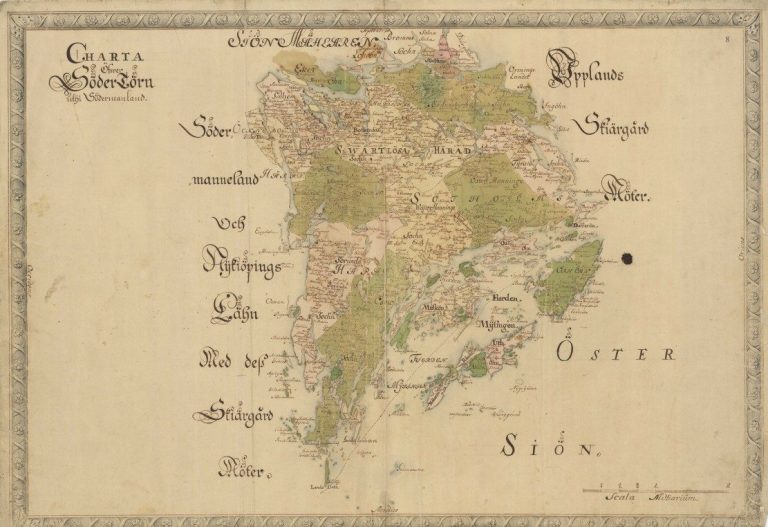 Historisk karta över Sotholms och Svartlösa härader (okänt år) som visar Södertörn. Bildkälla: Lantmäteriets historiska kartor, CC0